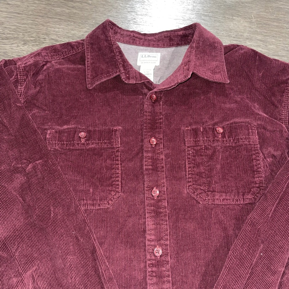 LL Bean Mens XL Tall Burgundy Corduroy Button Down Shirt Traditional Fit 506135